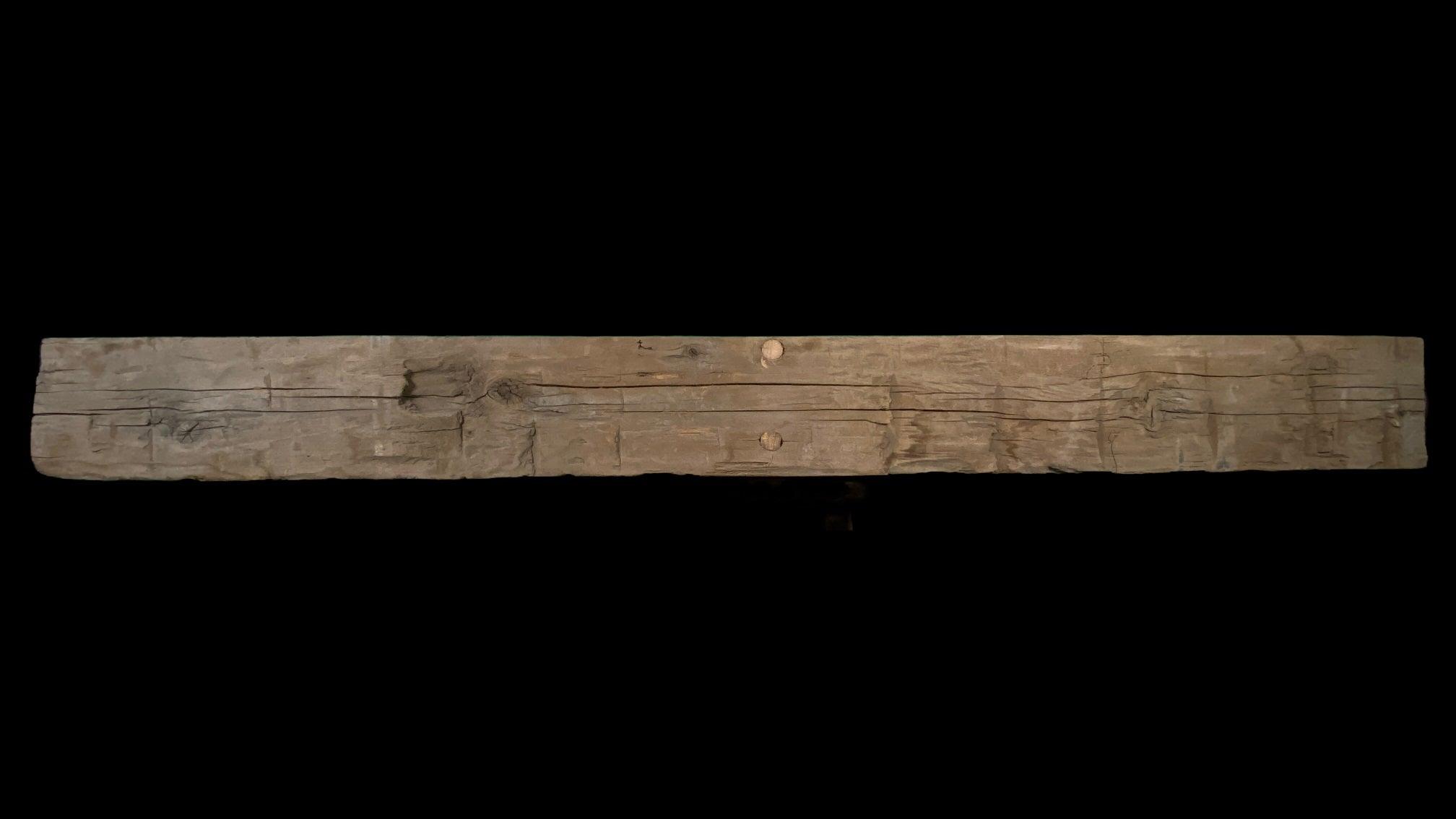 7 Foot Hand Hewn & Rough Sawn Reclaimed Wood Mantel Top Face